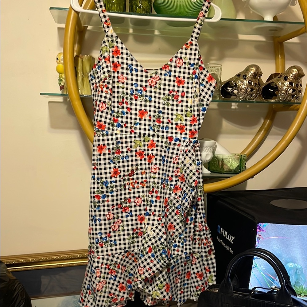 LUSH Women's Summer Floral Gingham Dress (000488)